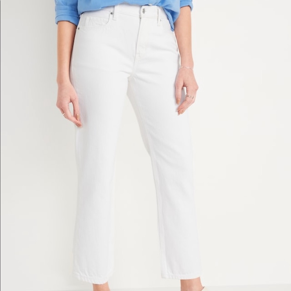 Women’s High Waisted Slouchy Straight Cropped Non-Stretch White Jeans Size 4